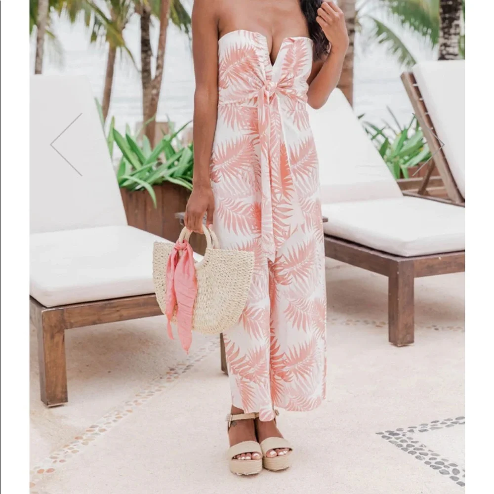Pink Lily Beside You Pink Palms Jumpsuit - Picture 2 of 7